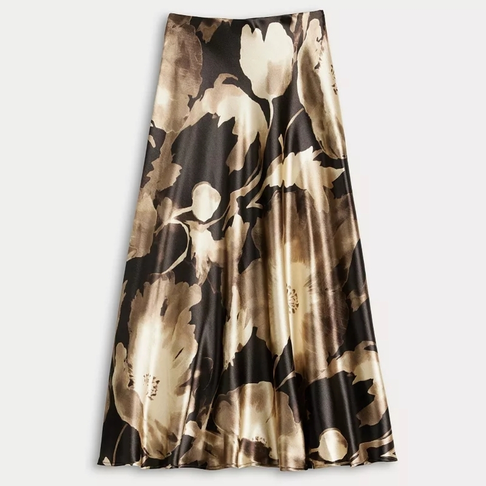 Vera Wang Black and Cream Floral Maxi Skirt